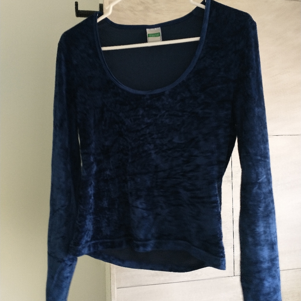 Blue 90s Crushed Velvet Scoop-neck Top M